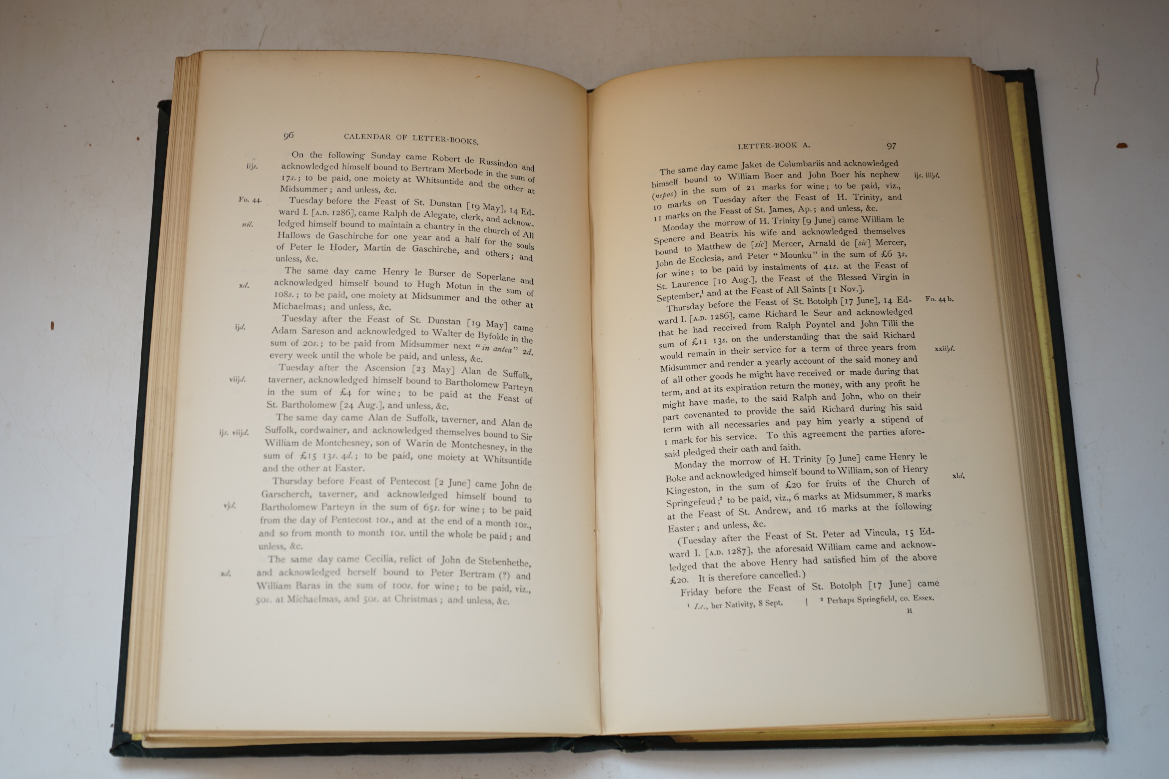 Sharpe, R.R (editor) - Calendar of Letter-Books of the City of London at the Guildhall, complete set of 11 Vols. (all published), A to L (no J), original blindstamped green cloth, London, 1909.